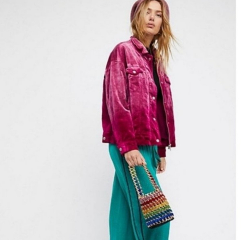 Free People Velvet Trucker Pink Jacket M/L